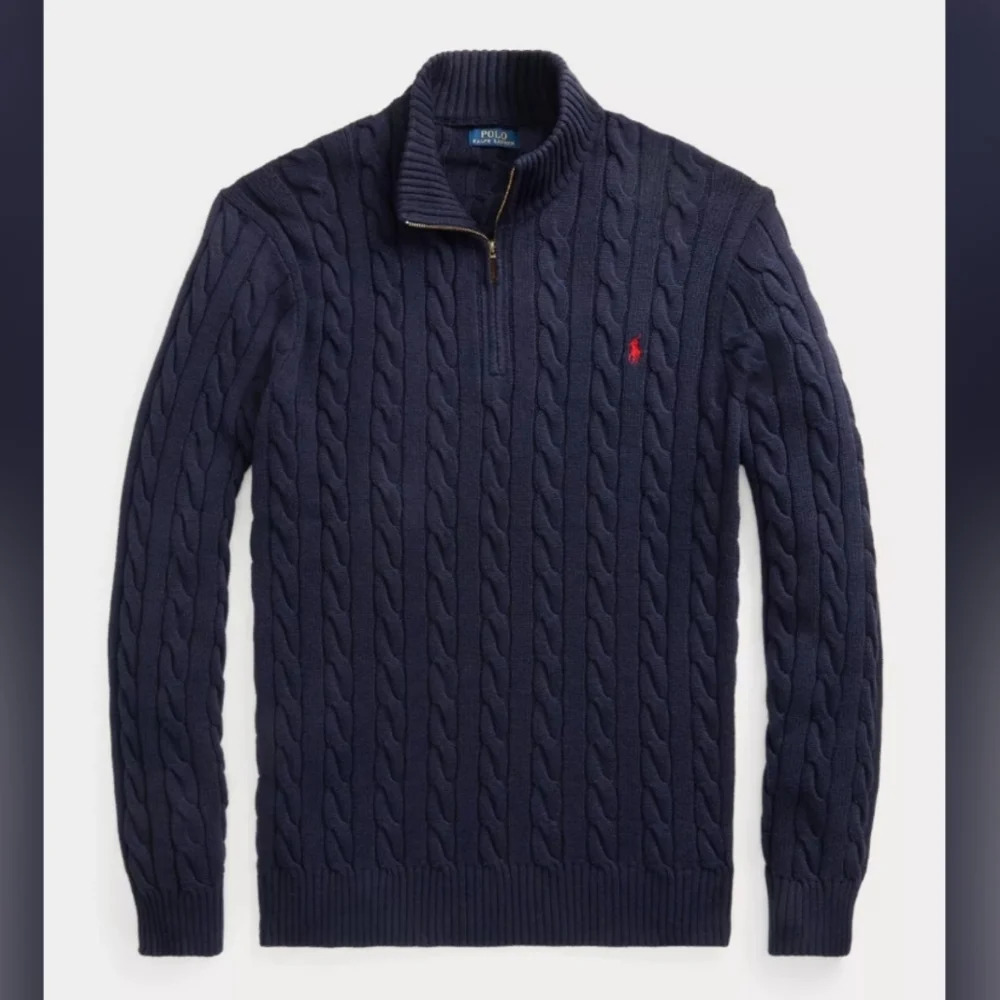 POLO Ralph Lauren Men's Blue 100% Cotton Cable Knit Quarter Zip Sweater Size XLT - Picture 4 of 11
